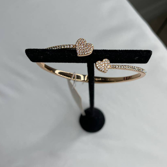Kate Spade yours truly Heart pave open hinge cuff Bracelet Rose Gold (Damage) - Picture 1 of 12